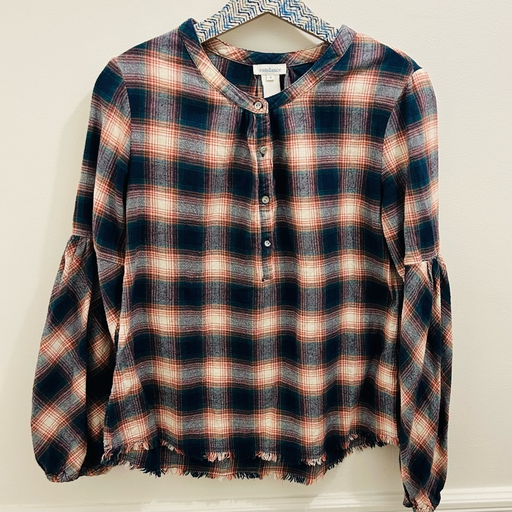 Sundance Dreamers Plaid Henley Top small flannel shirt